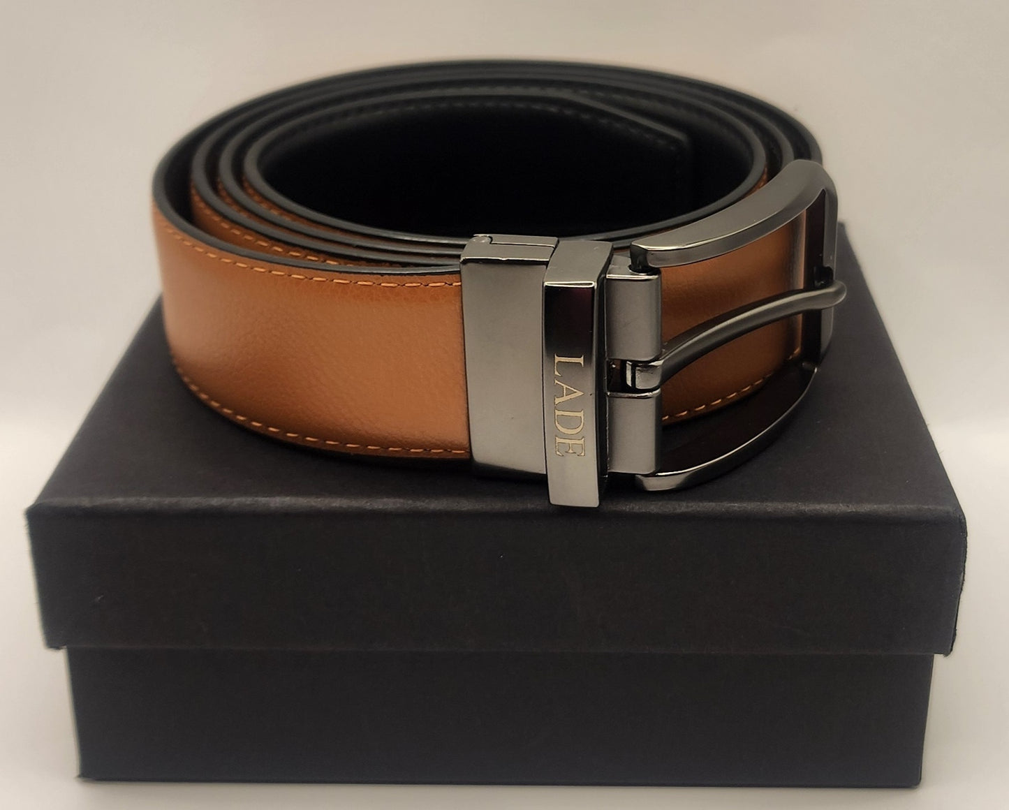 LADE Reversible Leather Belt-Men-Tan/Black-Black Buckle