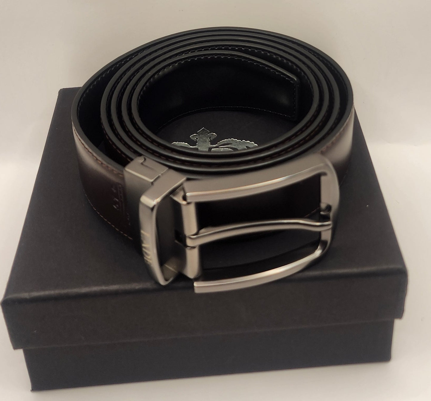 LADE Reversible Leather Belt-Men-Brown /Black-Silver Buckle