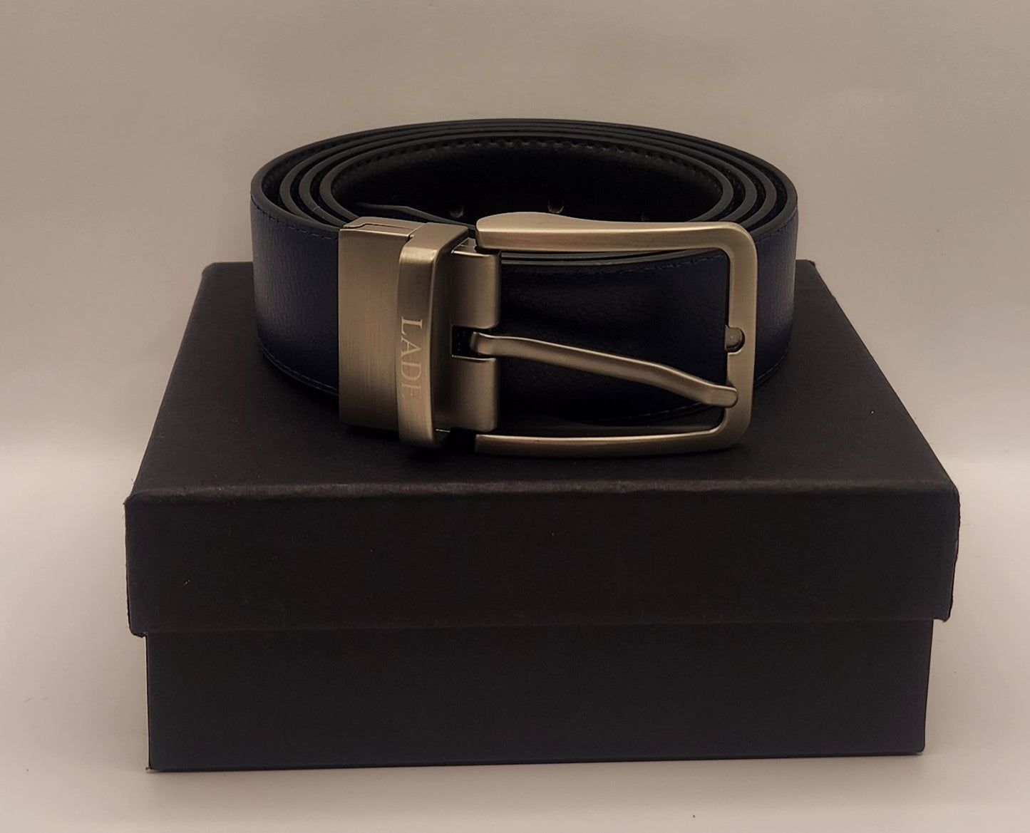 LADE Reversible Leather Belt-Men-Blue/Black-Silver Buckle