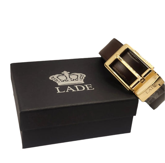 LADE Reversible Leather Belt-Men-Black/Brown-golden Buckle