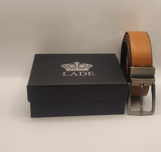 LADE Reversible Leather Belt-Men-Tan/Black-Silver Buckle