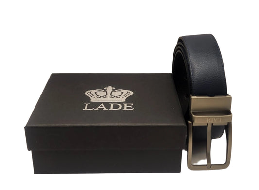 LADE Reversible Leather Belt-Men-Blue/Black-Silver Buckle